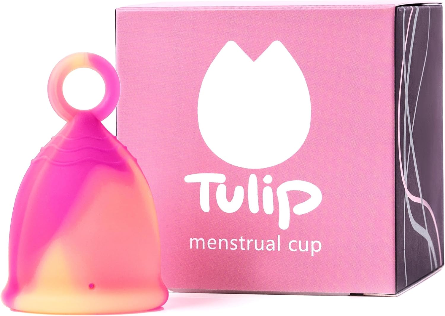 Menstrual Cup with Ring Easy Removal - Sustainable Tampon and Pad Alternative - Soft Flexible No Leak 12 Hr Protection 100% Medical Grade Silicone - Reusable - (Small)(Pink) 1 1.0 Count