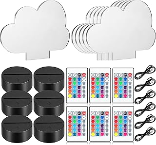 6 Sets 3D Night LED Light Lamp Bases Including 6 Light Display Stands 6 Clear Acrylic Sheets 6 Remote Controls 6 Charging Cables, Adjustable 16 Colors 4 Modes Acrylic Lamp Base (Cloud Style)