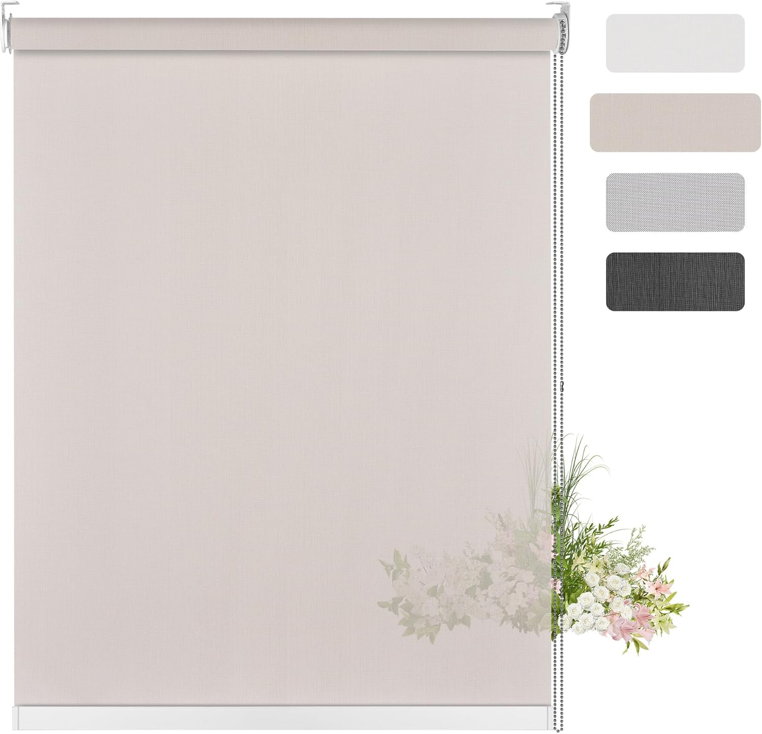 Light Filtering Roller Shades for Windows 5% Openness Solar Shades UV Protection Light Filtering Roller Blinds Solar Window Shades for Home Office Dinning Room Door Off Beige