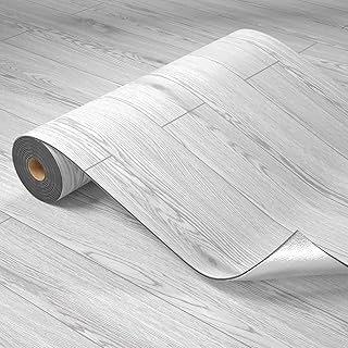 Oxdigi Peel and Stick Vinyl Flooring 2 Rolls 23"x 393"/128 Sq.Ft, Self Adhesive Vinyl Floor Tiles Wood Plank Flooring Waterproof Wear-Resistant for Any Room, Easy DIY Floor Coverings, White-Washed