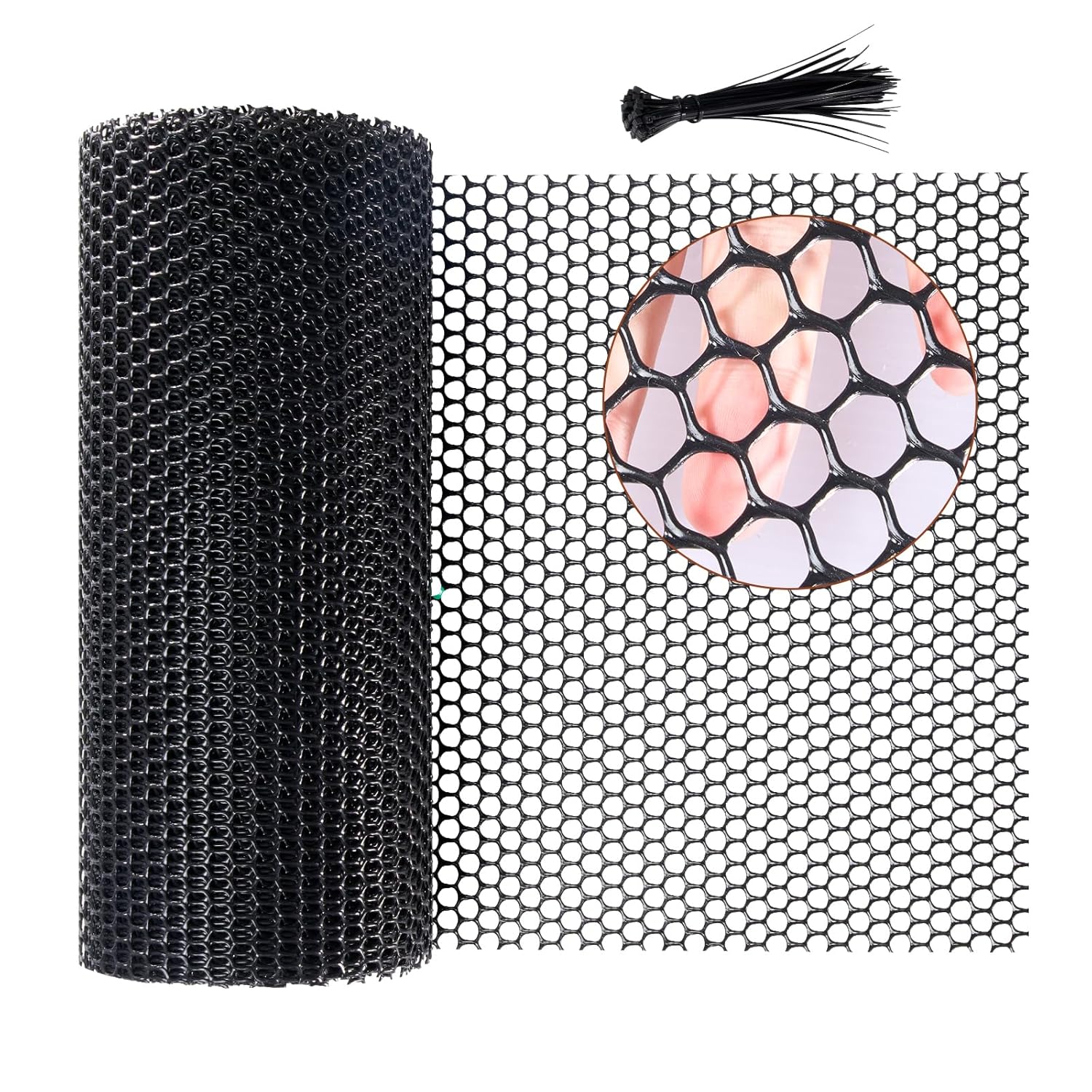 Chicken Wire 40cm x 3m, Plastic Chicken Wire Mesh Roll Fencing Wire Mesh Netting for Poultry, Pet, Garden, Balcony, Yard, with Self-Locking Ties