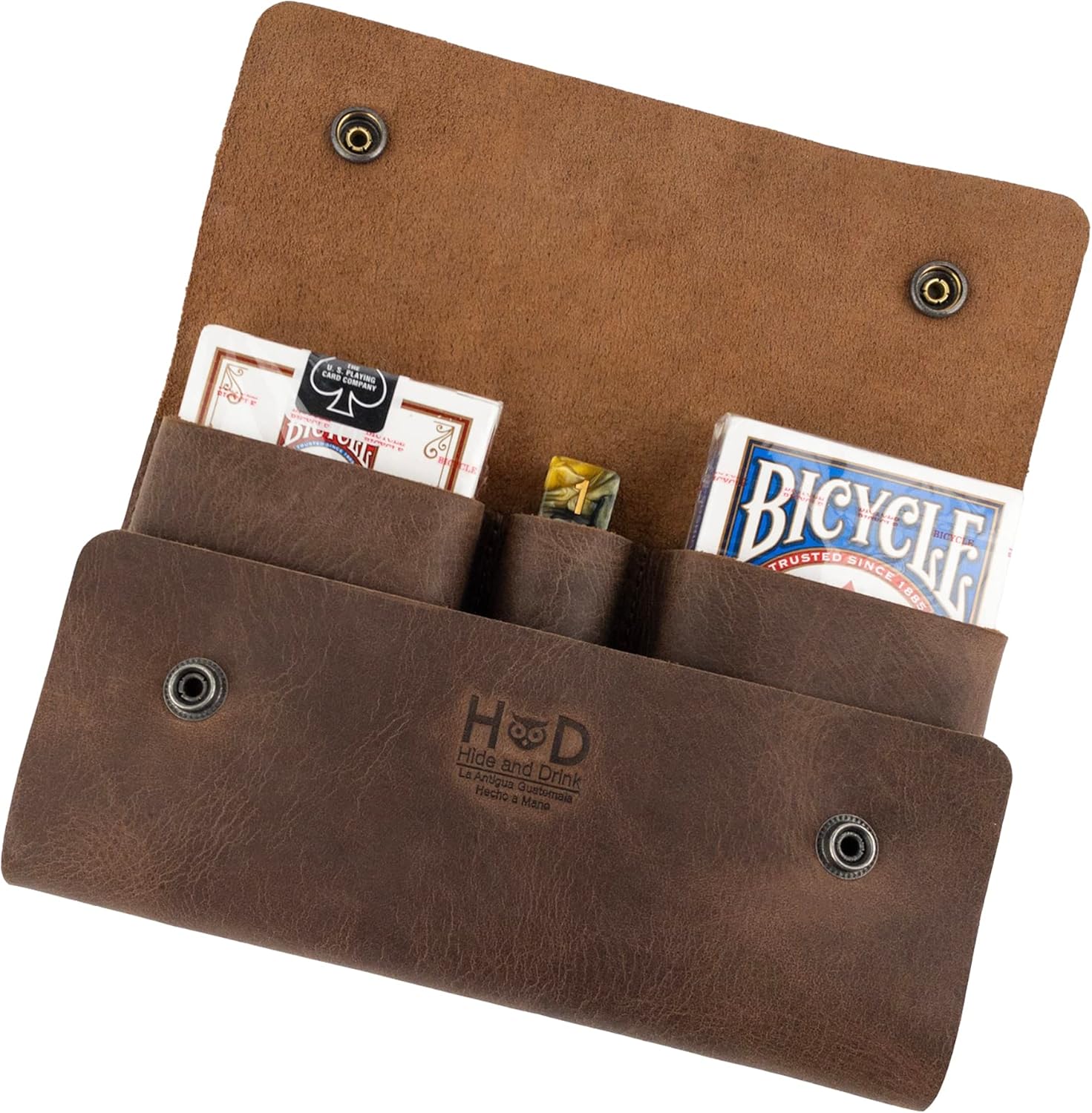 Hide & Drink, Playing Cards Case Handmade from Full Grain Leather - Deck & Dice Protector, Card Bag for Travel, Organize and Store for Poker Games, Minimalist Style - Bourbon Brown