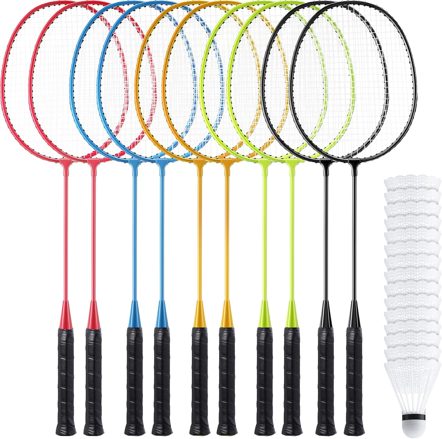 Woanger 10 Packs Badminton Rackets Set with 15 Shuttlecocks Badminton Racquets for Adult and Lightweight Teenagers Shuttlecock Set for Backyard Gym Beach Outdoor Games
