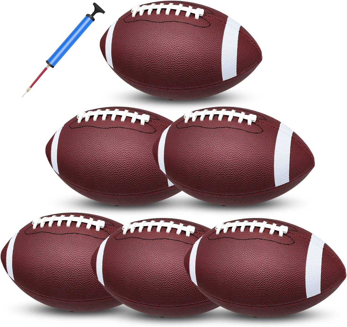 jiaonun 6 Pack Youth Size 6/Official Size 9 Footballs Inflatable with Pump for Youth, Junior, Adult, College, High School, Regulation Size Football, American Football, Composite Leather Foot Ball