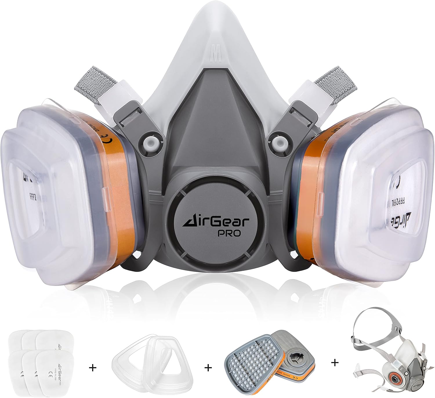 AirGearPro M-500 Reusable Respirator Mask with A1P2 Filters | Anti-Dust Gas mask Ideal for Spray painting, Sanding, construction, Chemical, DIY