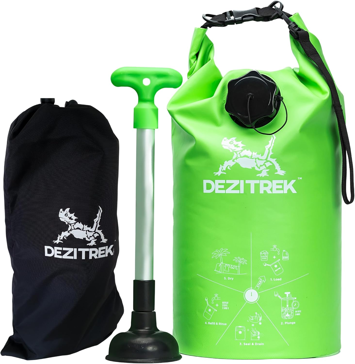 One Hand Wash Bag and Plunger Set - Off Grid Washing Machine Non Electric for Camping Travel | Eco Friendly Portable Manual Clothes