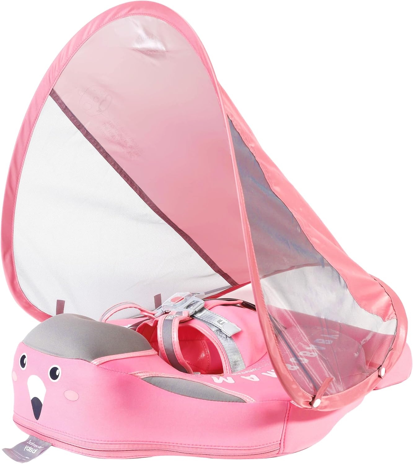 Mambobaby Non-Inflatable Baby Pool Float with UPF 50+ Sun Canopy, Anti-Flip Infant Swimming Float with 5-Point Safety Harness, Baby Beach Essentials for 3-24 Months Infants & Toddlers, Puncture-Proof