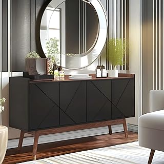 NicBex Modern Storage Cabinet, 55 inch Sideboard with Pop-up Doors, Wooden Buffet Cabinet for Entryway, Living Room, Black