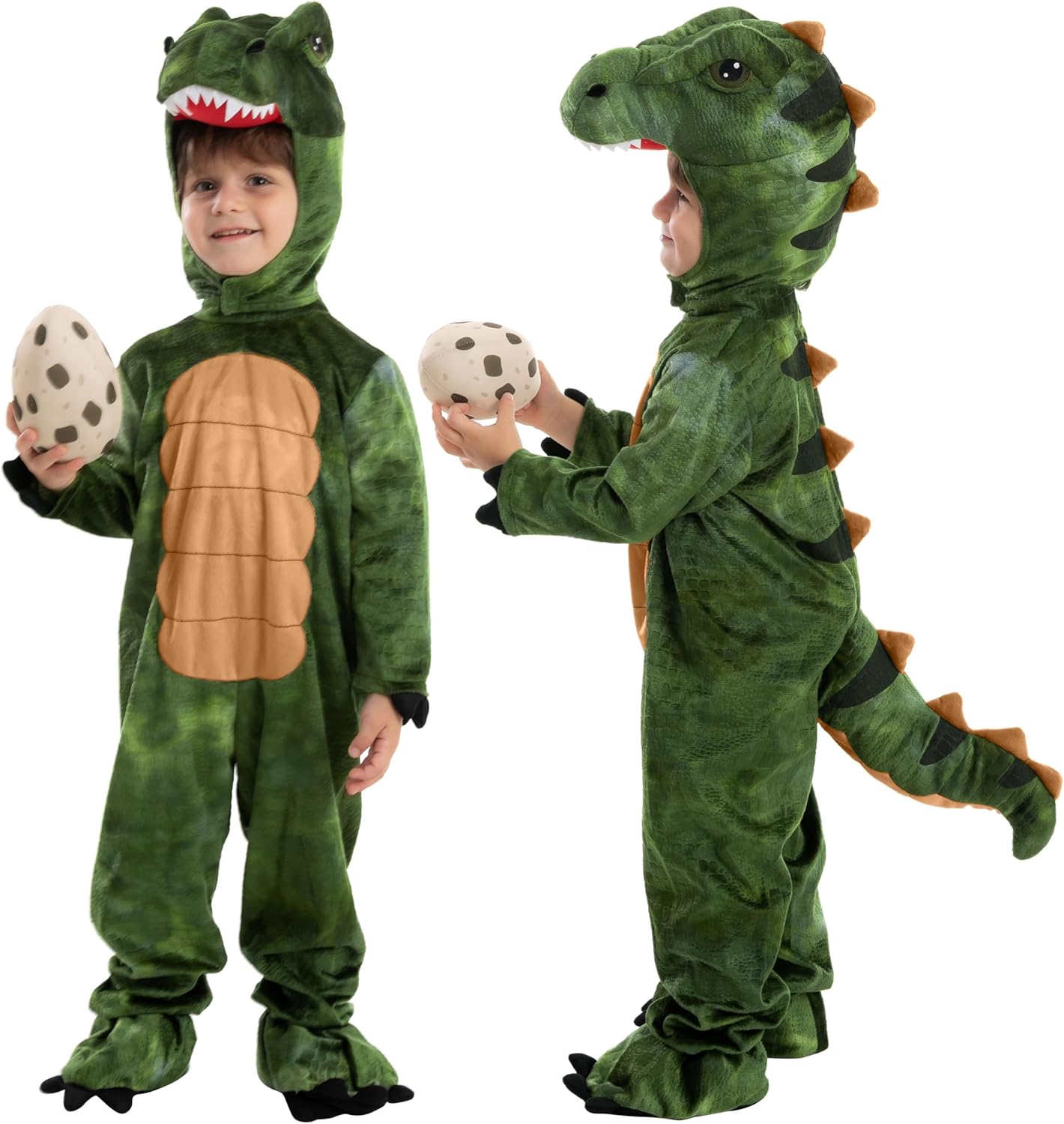 Spooktacular Creations Halloween Realistic T-rex Costume Outfit Dinosaur Jumpsuit with Egg for Kids Toddler Dress-up Party