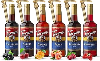 Fruit Bowl Syrup 6 Pack Summer Flavors, Raspberry, Strawberry, Blackberry, Cherry, Orange and Peach - For Italian Soda Coffee, Lattes, Frappes With 6 Jimoco Pump Dispensers