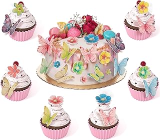 40 Pcs Edible Butterflies and 35 Pcs Edible Flowers Cake Decorations, Colorful Wafer Paper Butterflies Cupcake Toppers and Edible Cake Flowers for Birthday Party, Wedding, Themed Party Cake Decor