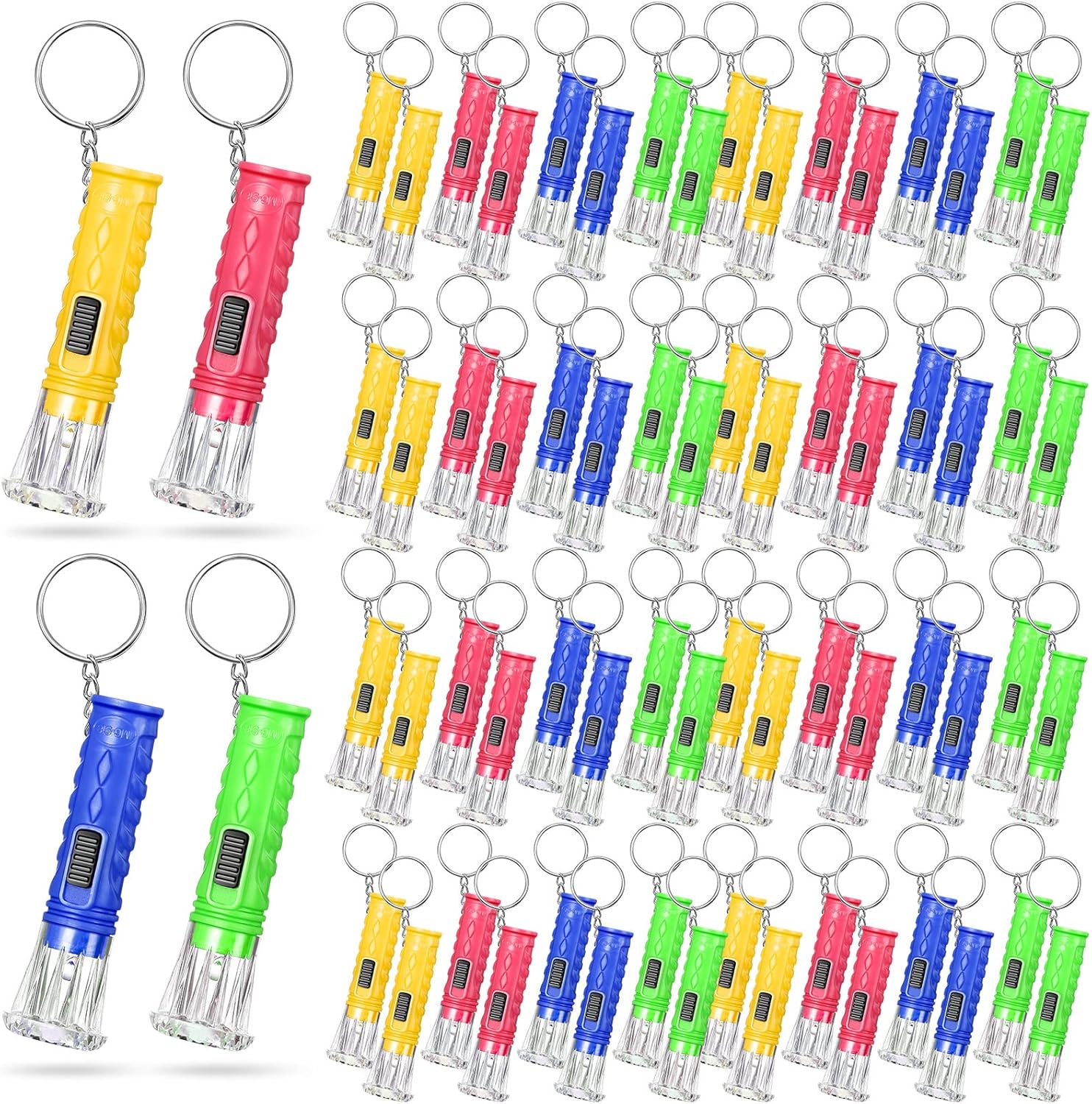 Jexine 100 Pcs Mini Flashlight Keychain Bulk Assorted Colors Torch Keyring Flashlights LED Small Keychain Light Hiking Camping Christmas Party Favors(Bright)