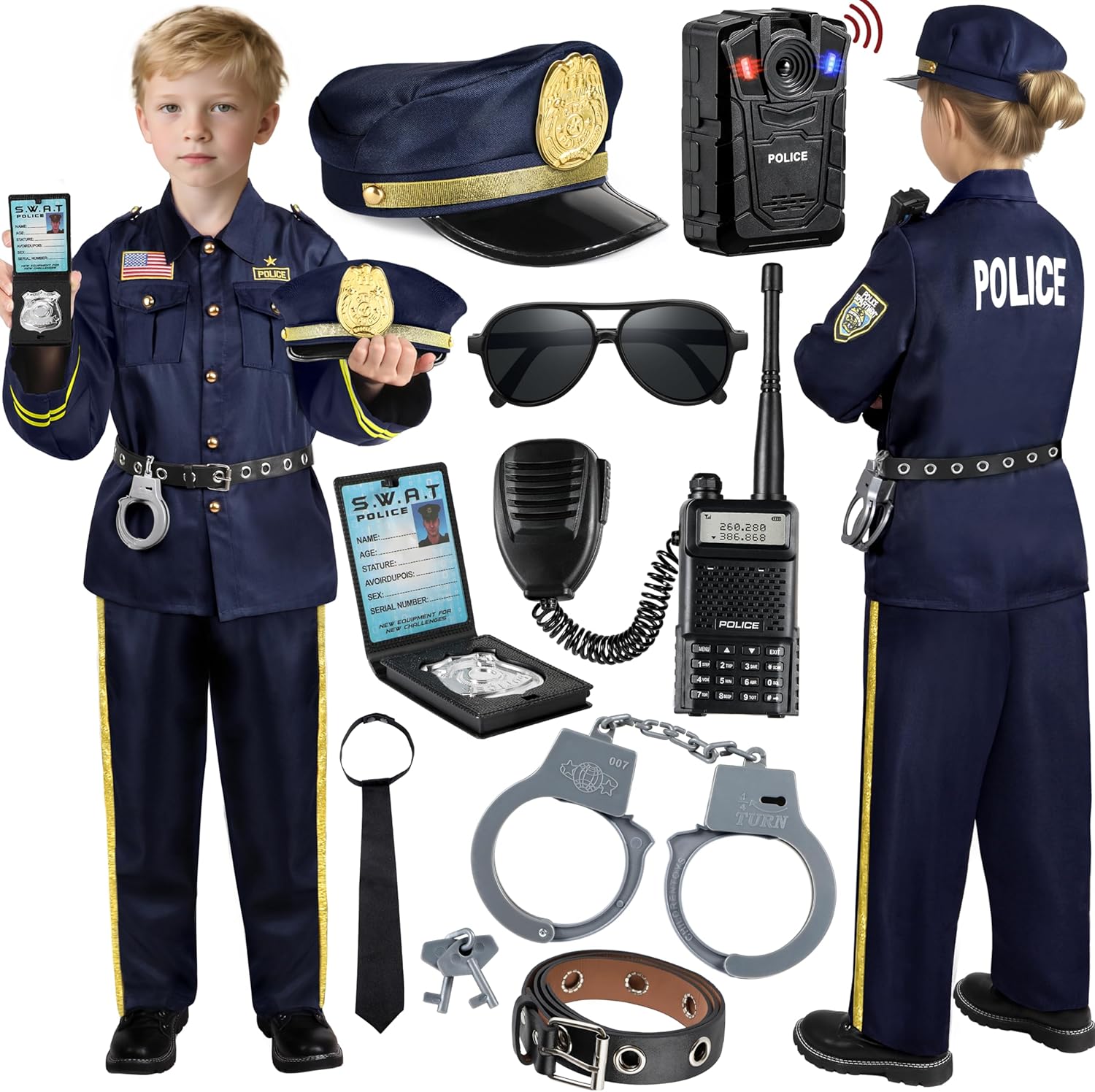 Joycover Police Costume for Kids, Police Officer Costume for Boys, Halloween Costumes for Kids, Toddler Dress Up Cop Uniform
