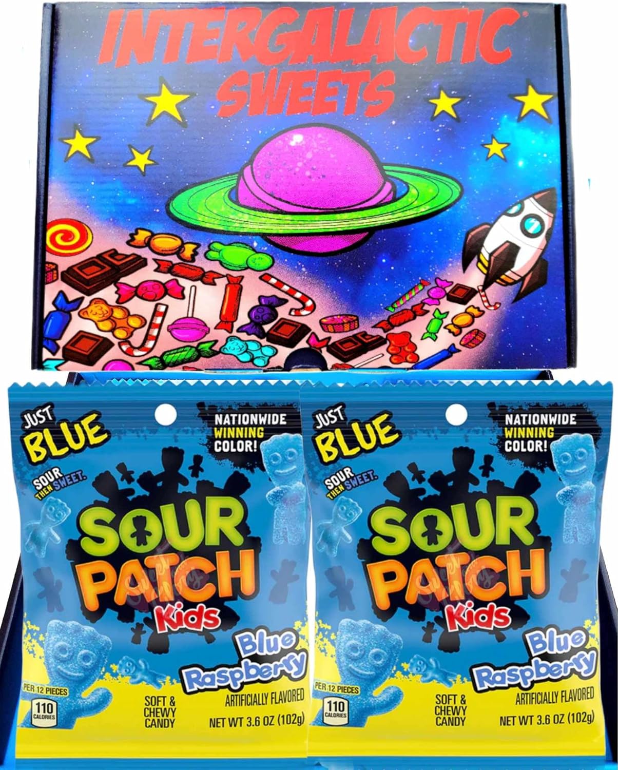 SOUR PATCH American Candy Gift Box | Blue Raspberry x2 | Plus Four Mini Patch | Gift Box 250g | VEGAN HALAL | Birthday Christmas | BY INTERGALACTIC SWEETS