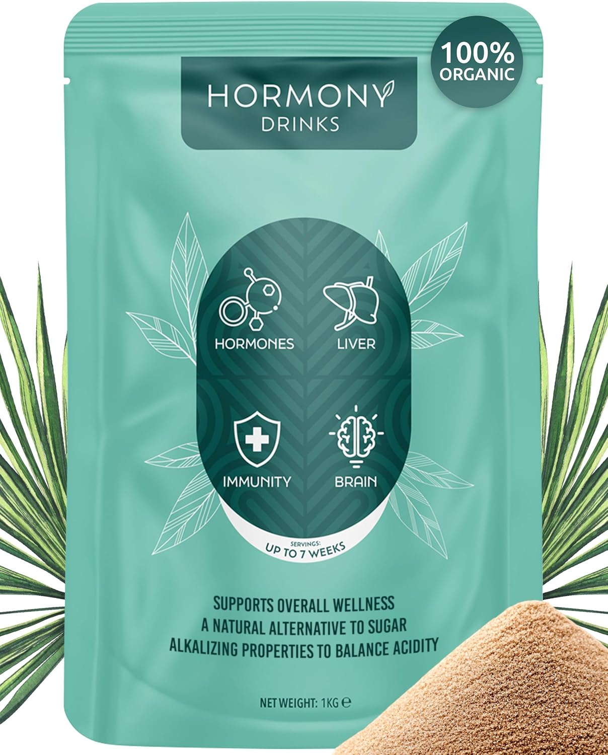 Hormony Drinks Natural Sweetener Powder – Sugar Alternative Made with Palmyra Blossom Nectar for Baking, Cooking, & Beverages – Rich in Vitamins B1, B2, B3, B6, B9, B12 & Iron – Single Pouch, 1kg