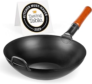 YOSUKATA Carbon Steel Wok Pan – 13,5 “ Stir Fry Pans - Chinese Wok with Flat Bottom Pow Wok - Traditional Japanese Woks - Black Carbon Steel