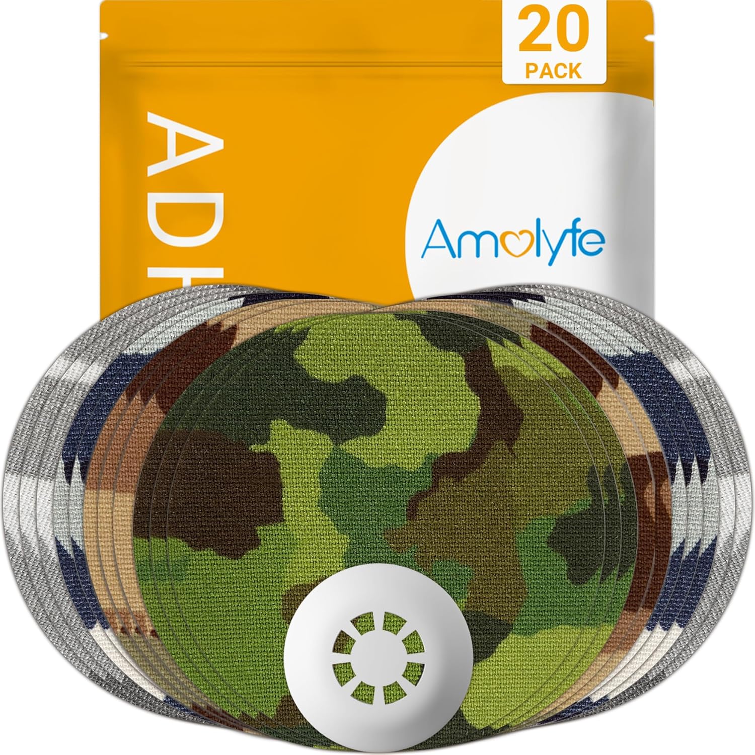 Libre 3 Sensor Covers Waterproof, 20-Pack Amolyfe Freestyle Libre 3 Covers, Bump-Proof with Hard Cap, Waterproof Breathable Medical CGM Adhesive Patches, 14-Day CGM Protection (Camo)