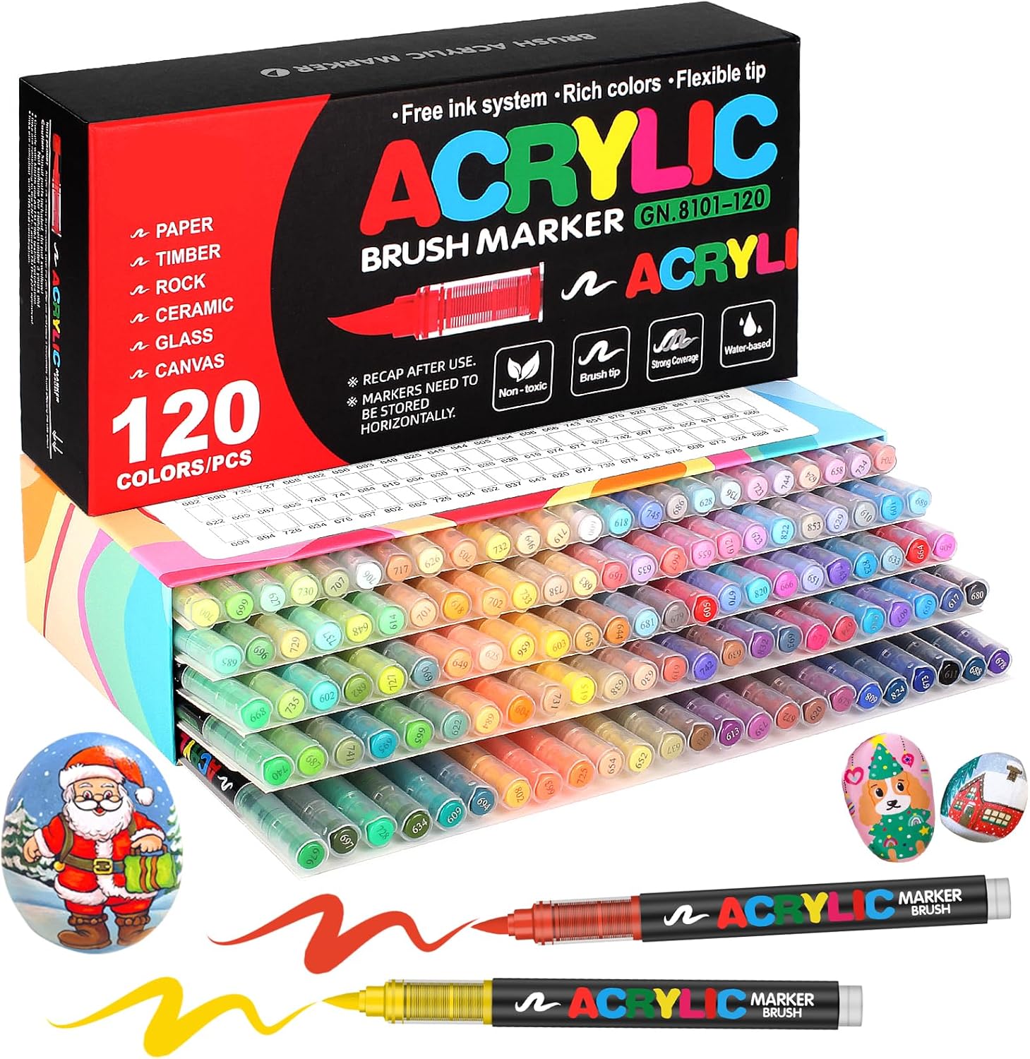 120 Colors Acrylic Paint Markers, Soft Brush Tip Pens and Markers, Acrylic Paint Pens for Wood, Stone, Canvas, Glass, Fabric, Egg, Rock Painting and DIY Crafts Art Supplies
