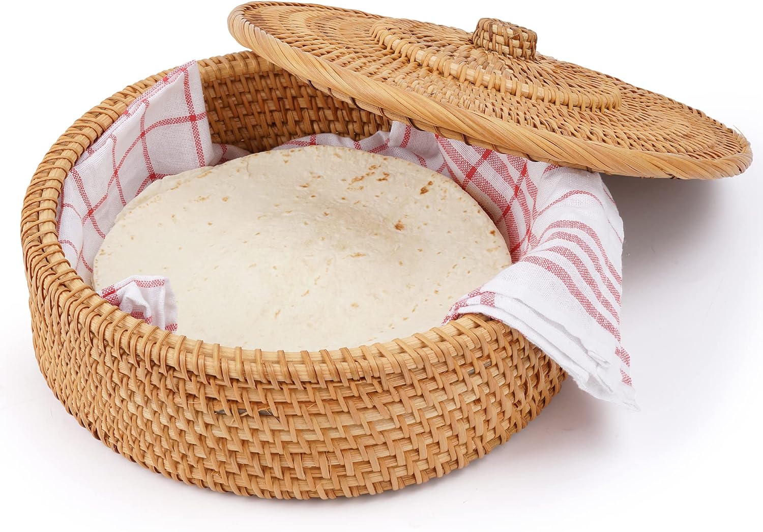 Tortillada - 26 cm Tortilla Warmer / Tortilla Warmer Basket Handmade from Rattan with Cotton Tea Towel