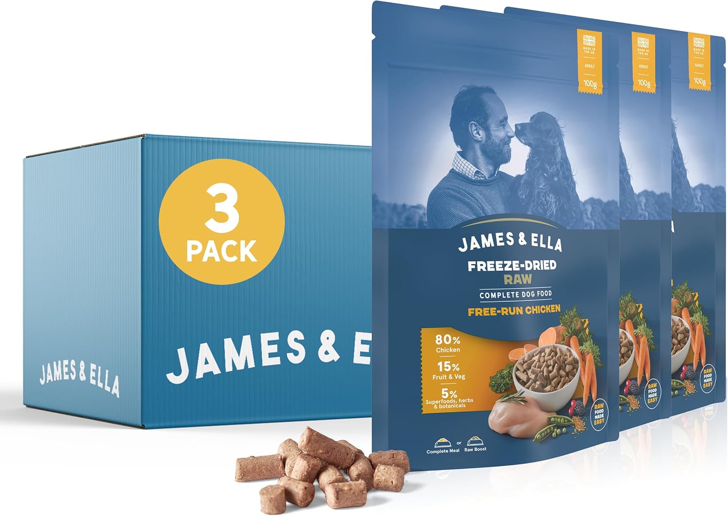 James & Ella Complete Freeze-Dried Raw Dog Food, Chicken 3 x 100 g