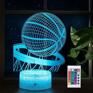 Basketball Night Light,3D Illusion Led Lamp, 16 Colors Dimmable with Remote Control Smart Touch, Best Christmas Birthday Gift for 3,4,5,6,7,8 Year Old Boy Girl Kids,Suitable for Basketball Fans