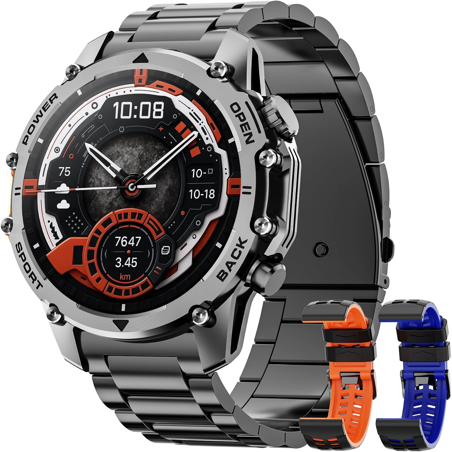 Hwagol Smart Watches for Men (Call/Notification),1.52''HD Military Smart Watch with Heart Rate/Sleep Monitor/Pedometer for Android and iOS,DIY Design Fitness Tracker,1 Pack with 2-Piece Look Set