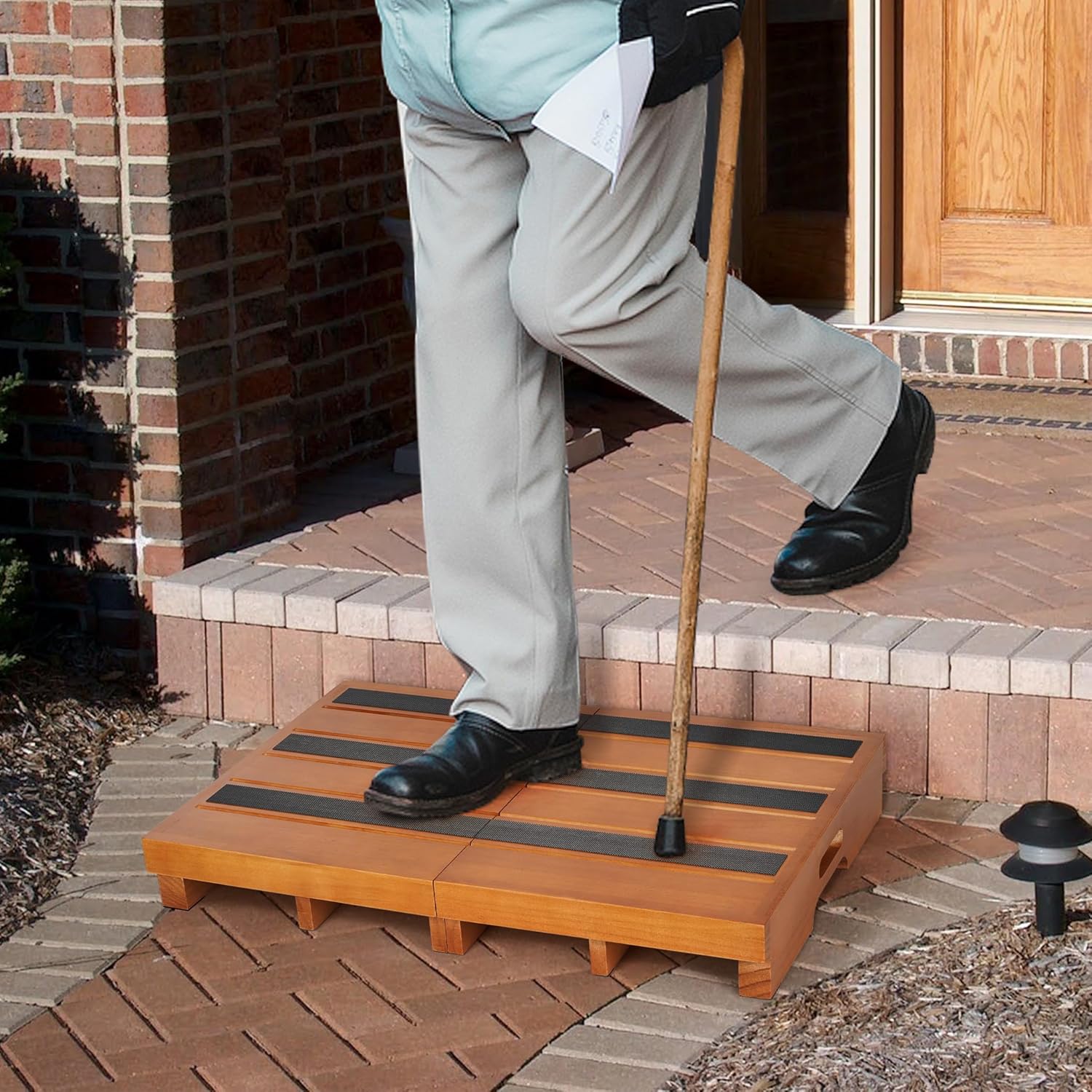 Wooden Step Stool, 3.5" One Step Non-Slip Outdoor Platform, Heavy Duty Mobility Half Steps for Seniors Adults With Bad Knee, No Assembly Required