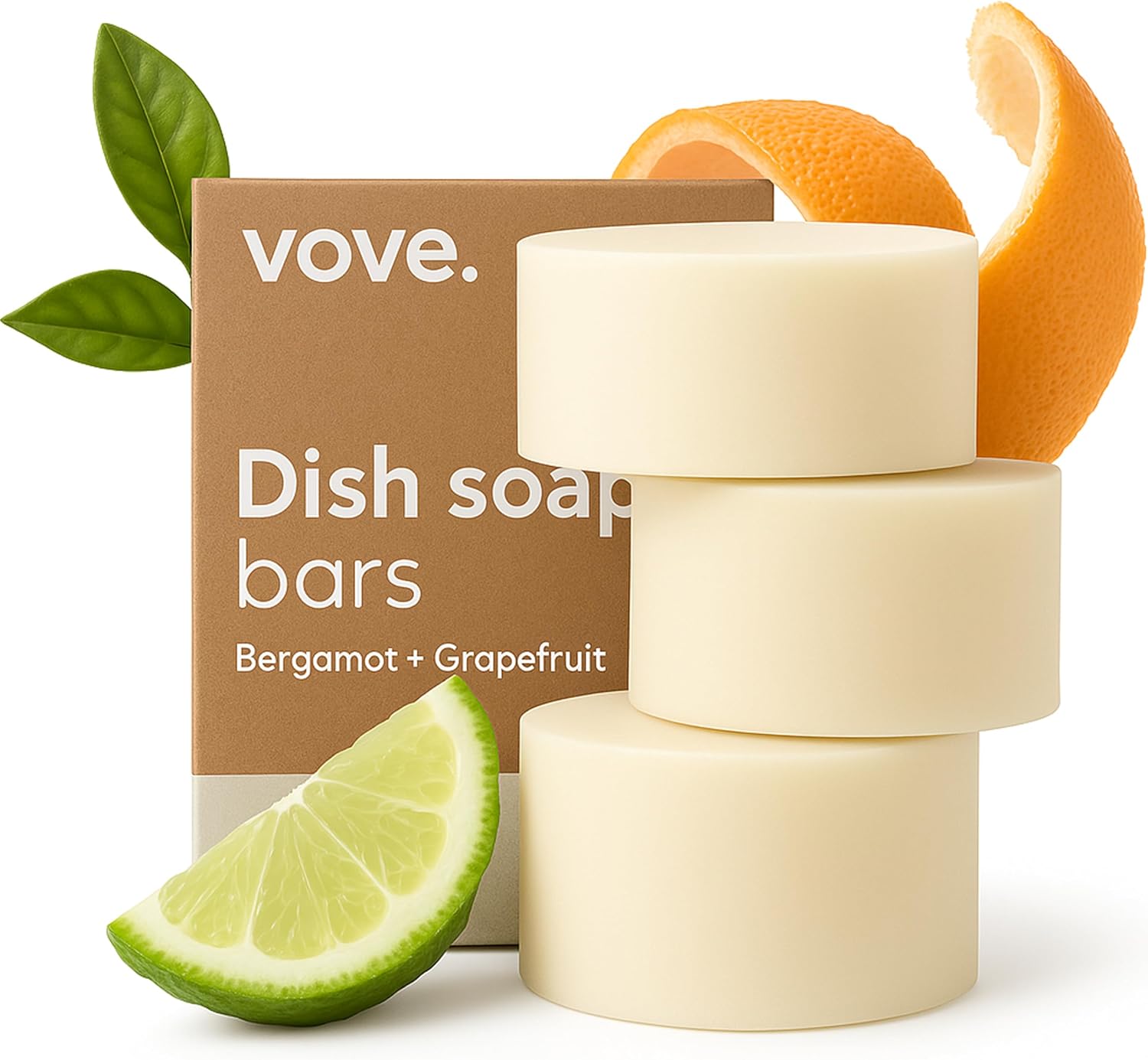 Natural Dish Soap Bar | Pack of 3 | Bergamot & Grapefruit Essential Oils | Zero Waste Dishwashing Blocks | Plastic-Free Kitchen Soap Cold Pressed | Plant-Based & Eco-Friendly | 3.5 oz Each