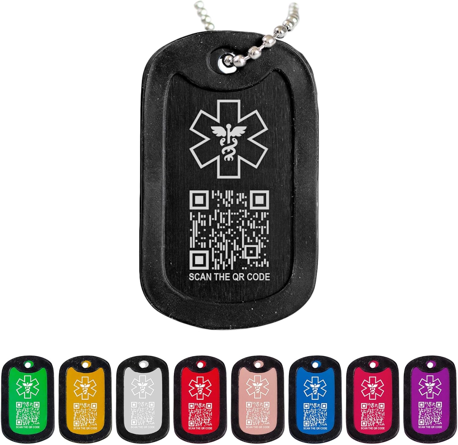 MIA·MIA Custom Medical Alert Necklace for Men & Women Aluminum Military Army Style Engraved ID Tag Emergency Awareness Med Safety Jewelry for diabetes, allergy, epilepsy & medical conditions