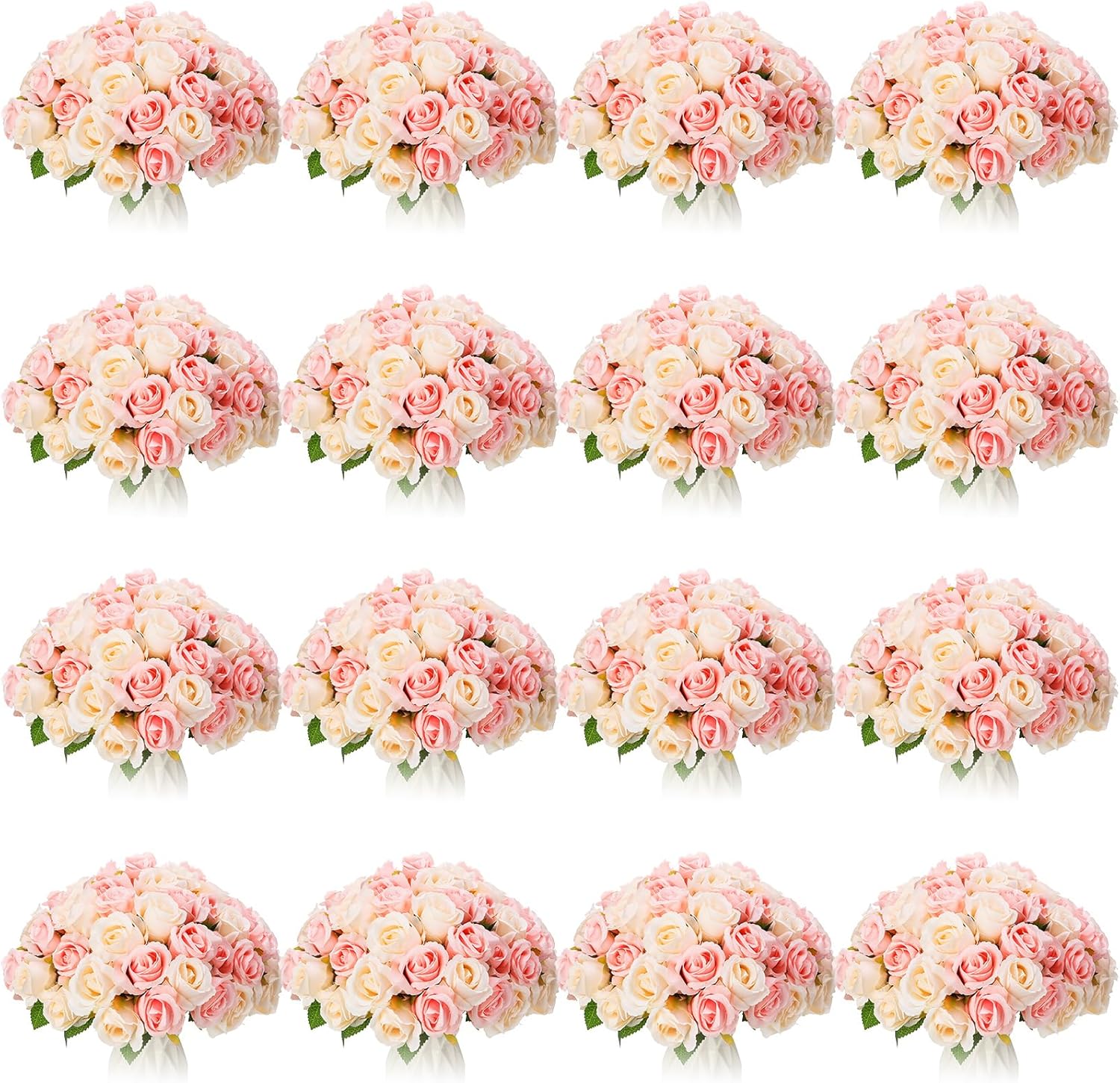 Jexine 240 Pcs Artificial Rose Flowers Bouquet Silk Realistic Flowers Bulk Centerpieces DIY Bride Fake Rose for Home Bridal Wedding Party Decorations(Pink and White)