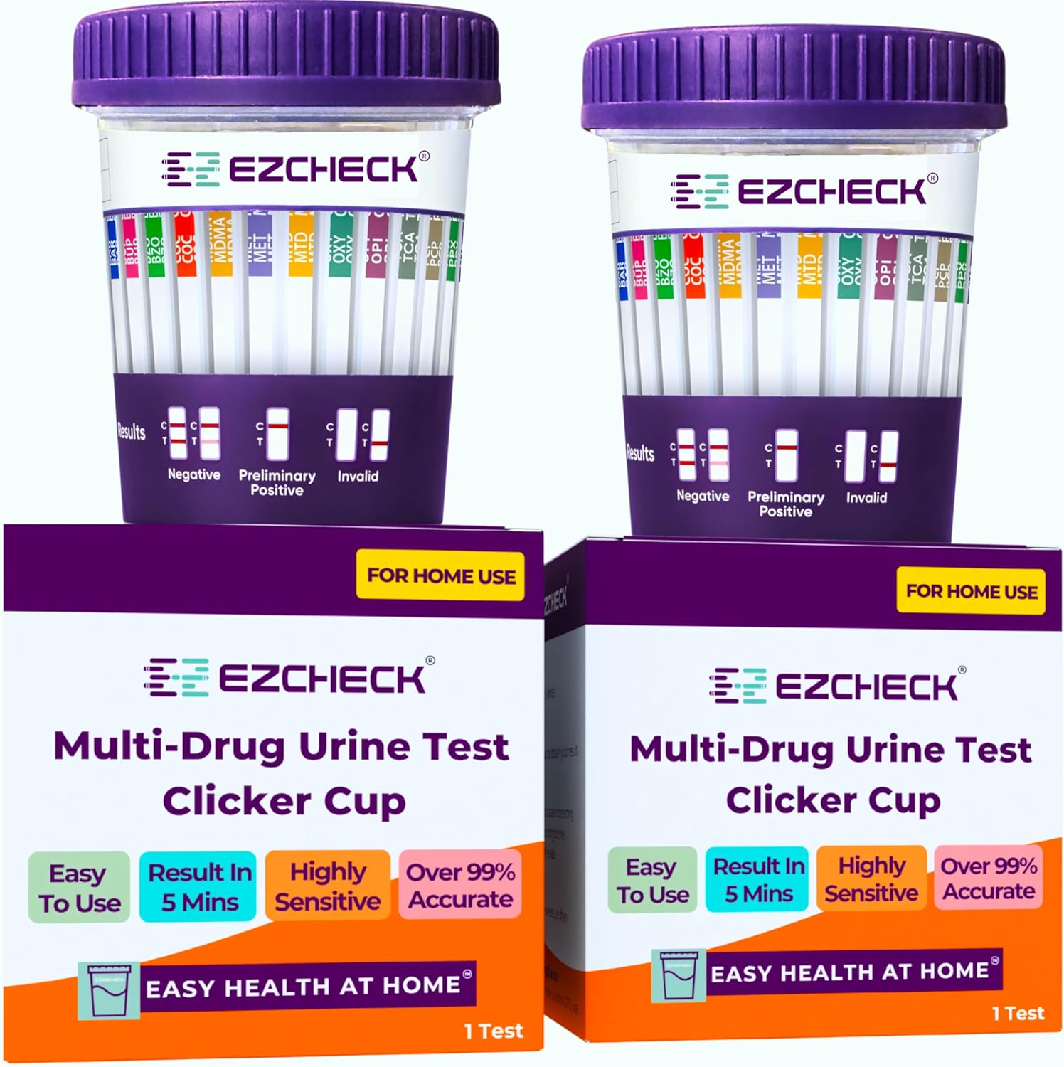 [2 Test Cups] 14-Panel EZCHECK® Multi-Drug Urine Test Cup – at-Home Instant Testing for 14 Substances - Fast Result in 5 mins - FSA/HSA Eligible