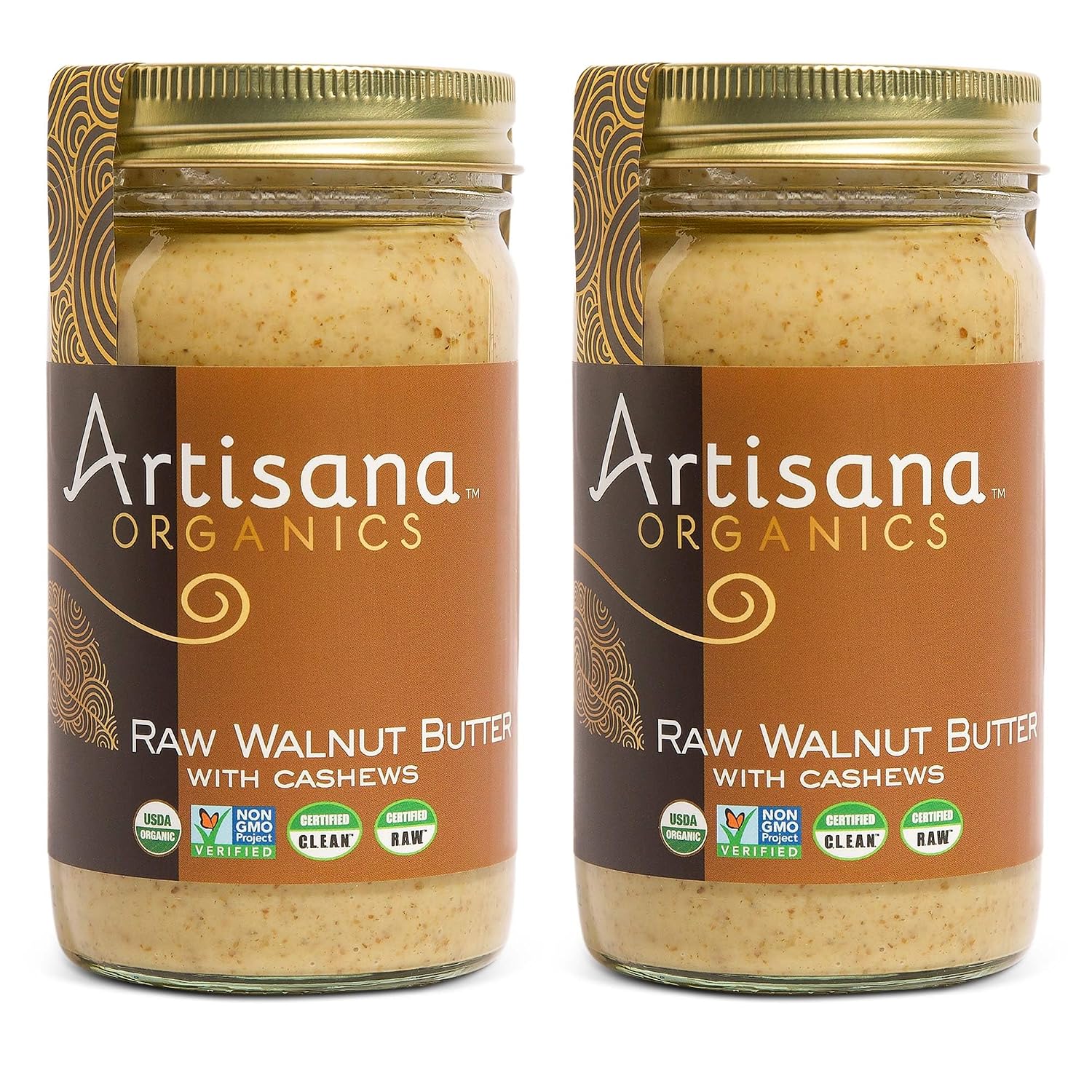 Artisana Organics Raw Walnut Butter with Cashews (2-Pack), 14oz Jars | No Sugar Added, Whole30 Compatible | Vegan + Paleo Friendly, Non GMO