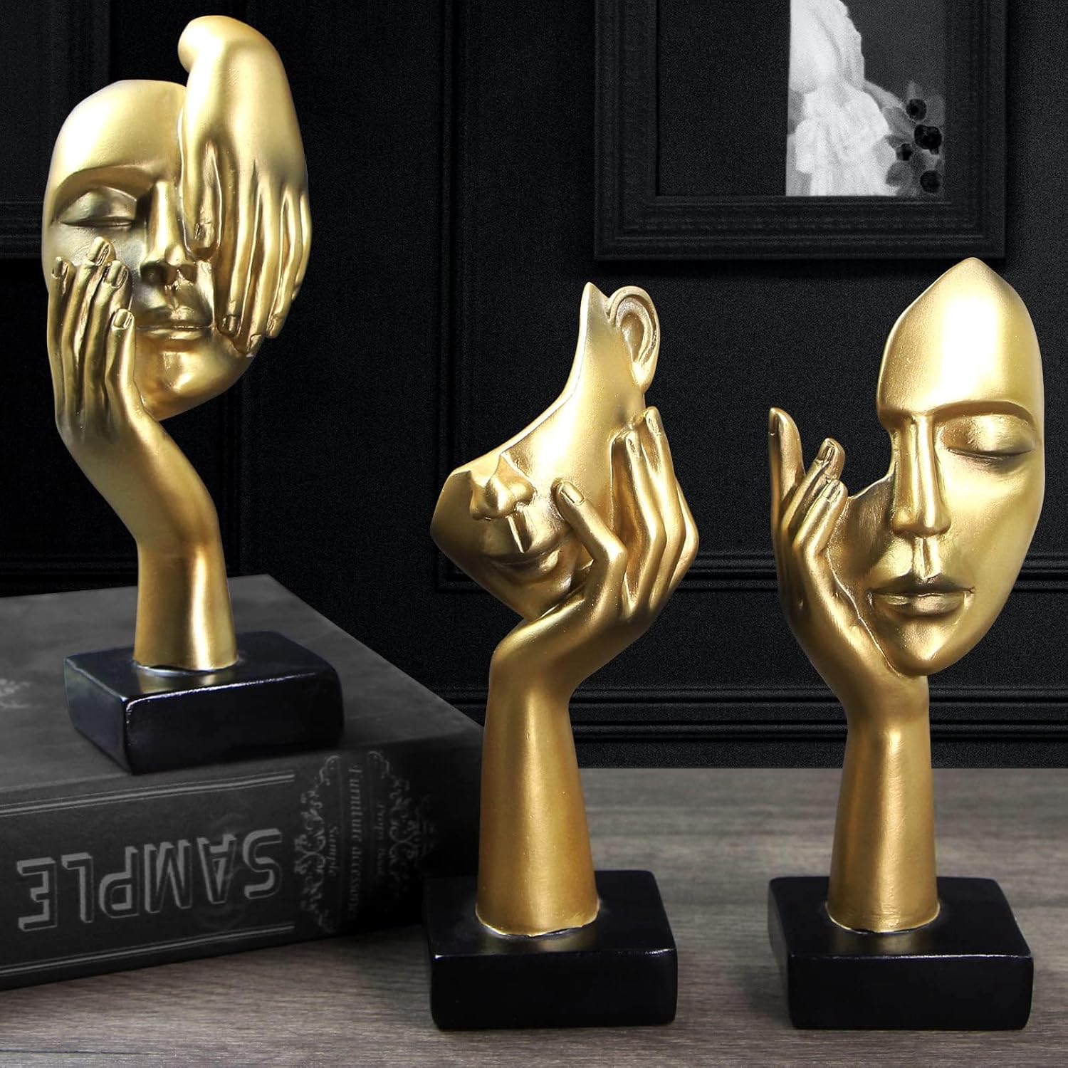 3 Pcs Thinker Statue Golden