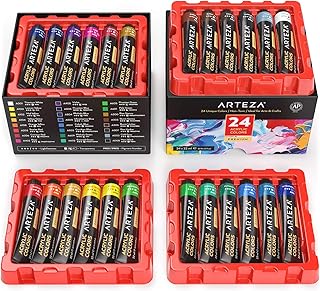ARTEZA Acrylic Paint Set of 24 Tubes (0.74 oz, 22 ml) Non Toxic Acrylic Artist Paints, Heavy Body Acrylic Paint Art Supplies for Canvas Painting