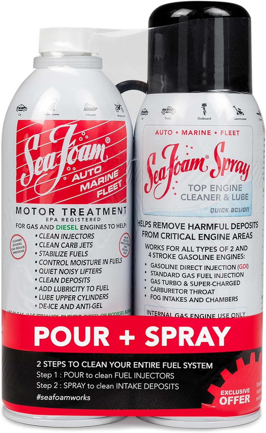 Sea Foam Motor Treatment Fuel & Oil Treatment, 16 oz+14 oz