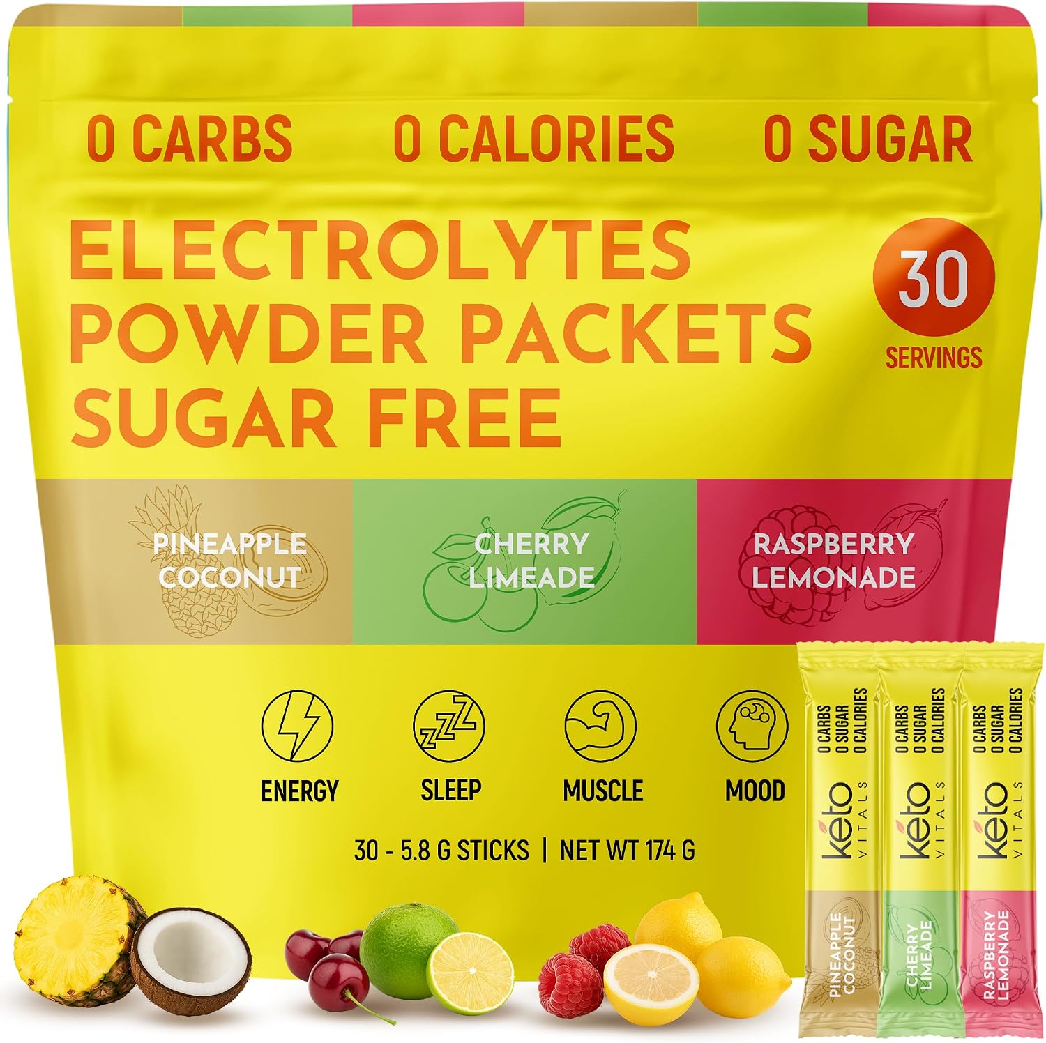 Tropical Keto Electrolytes Powder Packets - 30 Sugar Free Sticks