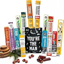 Jerky Sticks Gift for Men - Curated Assortment of High Protein Snacks - Alternative to Beef Jerky Gift Basket - Beef & Turkey Jerky Variety Pack Gift Set, Exotic Meat Gift for Men & Women