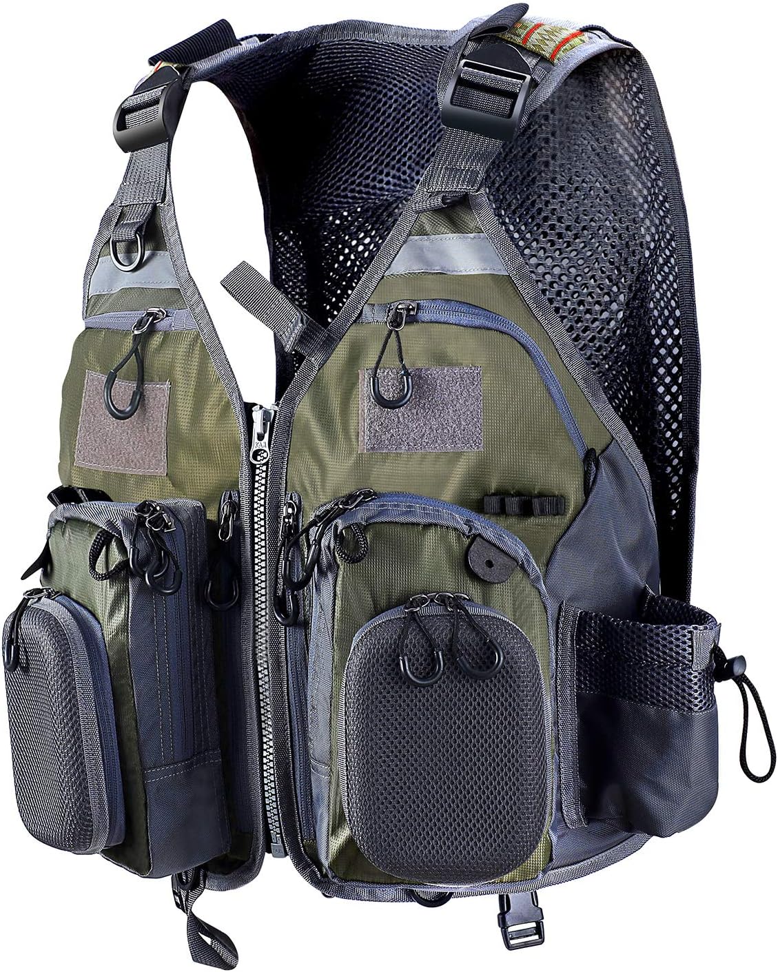PELLOR Fly Fishing Vest, Pockets Jacket, Outdoor Quick-Dry Net Vest, Fishing Hunting Waistcoat, Travel Photography Mesh Vest (Army green)