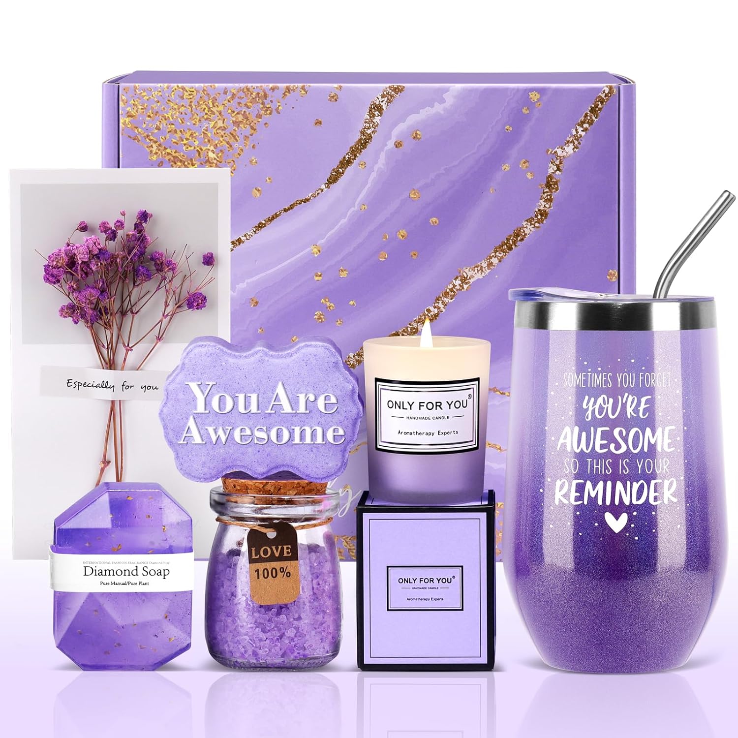Birthday Gifts for Women - Relaxing Spa Gifts Basket Set for Women Her Mom Grandma Daughter Sister Wife Girlfriend Female Friends Coworker Teachers, Unique Bath Set Gifts for Women (Purple)