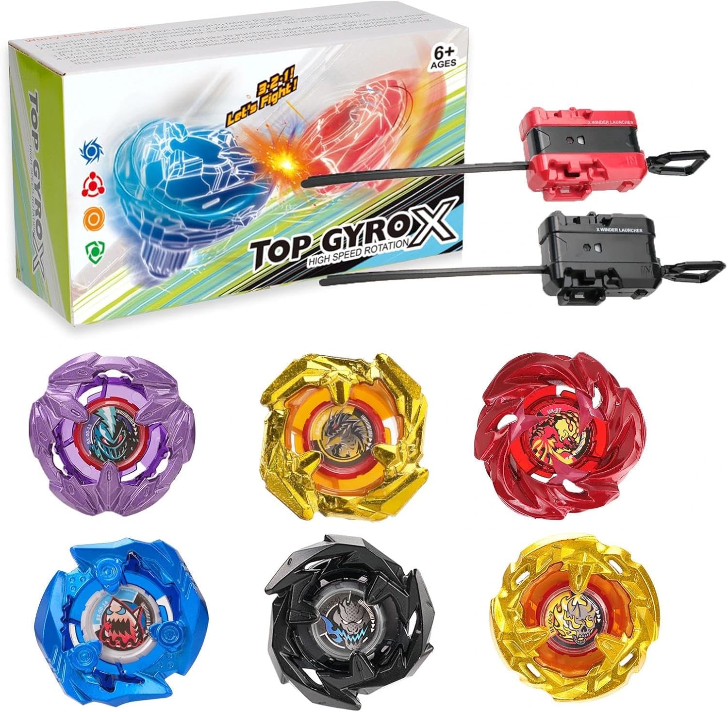 X Battle Blade Set, 6 Right-Spin Tops & 2 Launhcers, Great Starter Ages 6+
