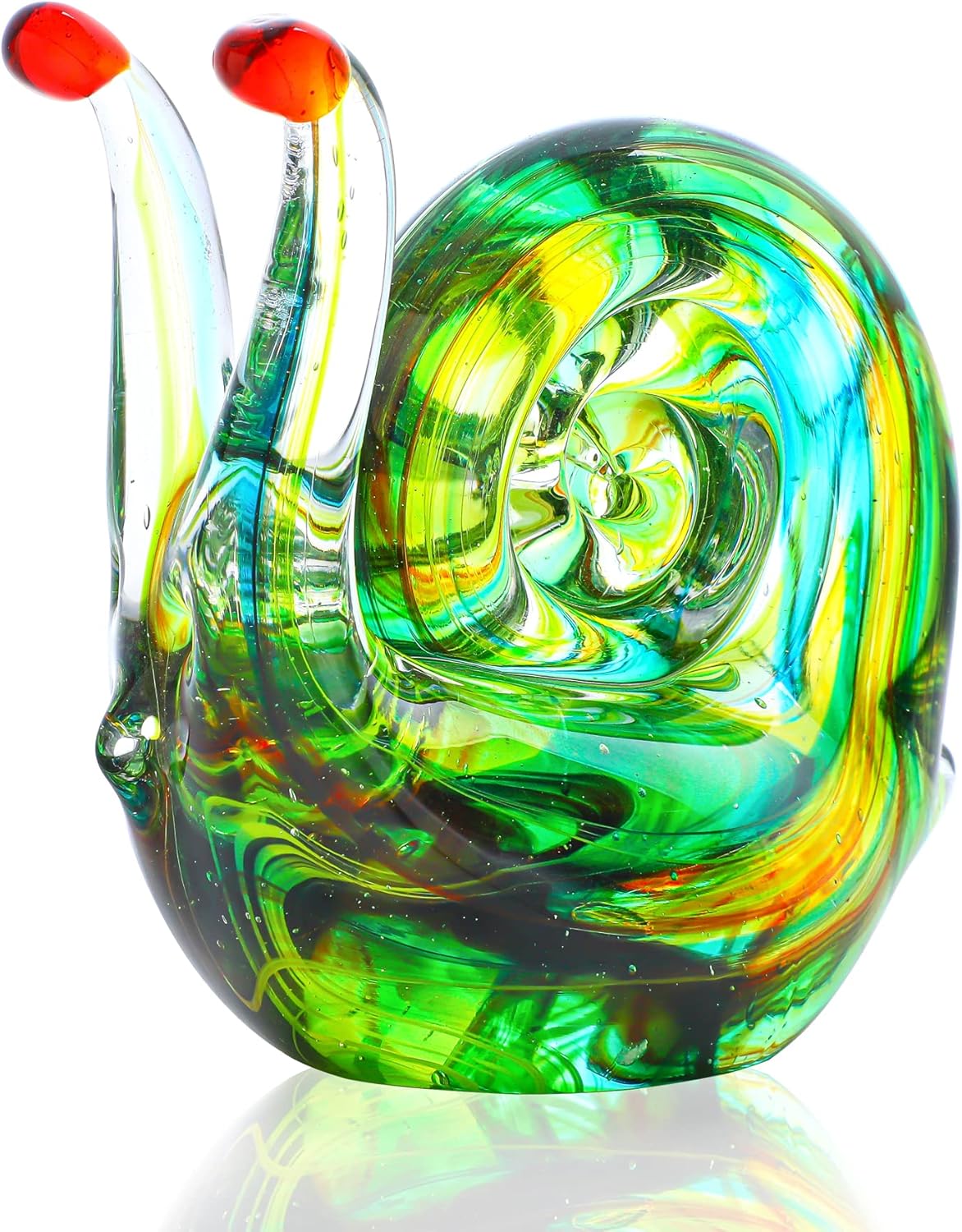 QFkris 4.4inch Blown Glass Snail Figurine Collectibles Handcrafted Glass Animal Paperweight Home Art Statue Decoration Gift