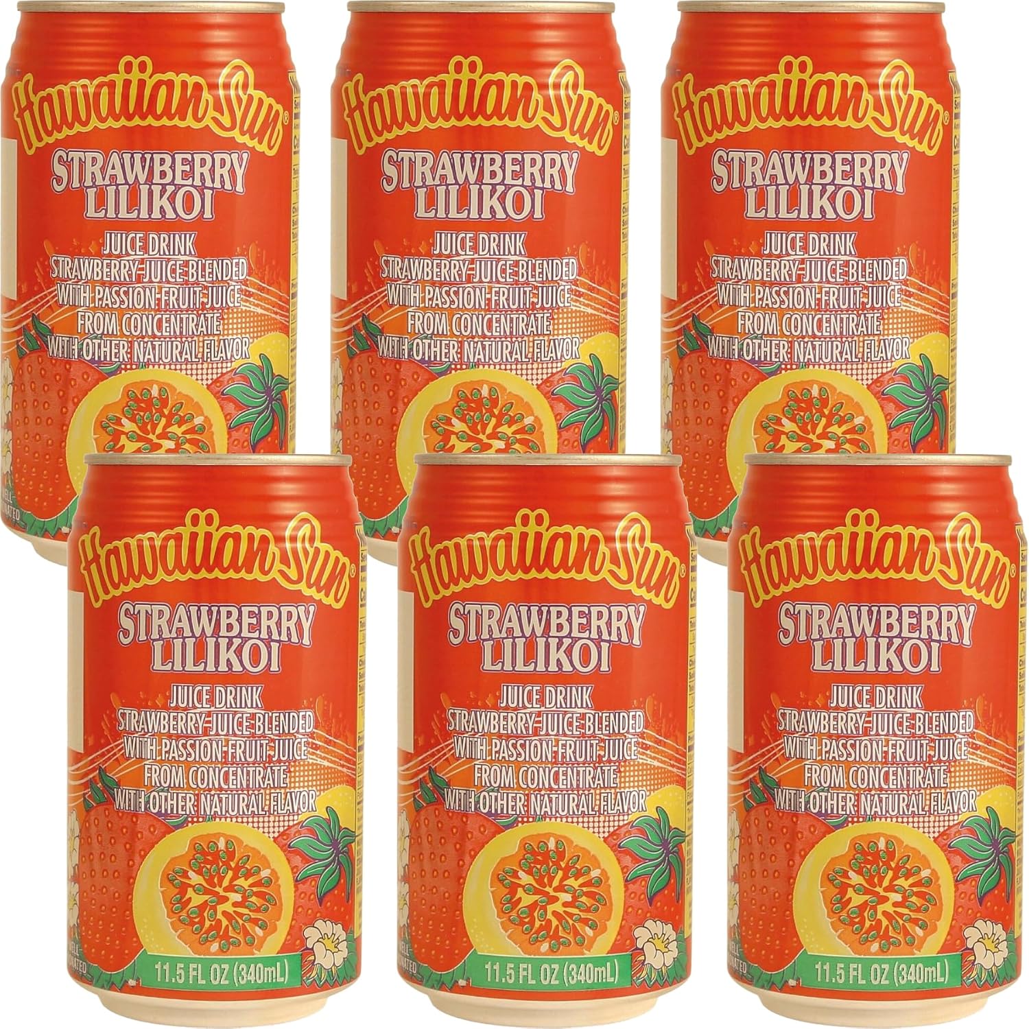 Hawaiian Sun Drinks - Strawberry Lilikoi (11.5floz x 6 cans) - Tropical Refreshing Juice