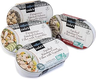 COLE’S Open & Eat Meals Variety Pack | 5.6 oz Hand-Packed Smoked Salmon & Trout with Quinoa & Vegetables | Ready to Eat Meals | High Protein, 4 Cans