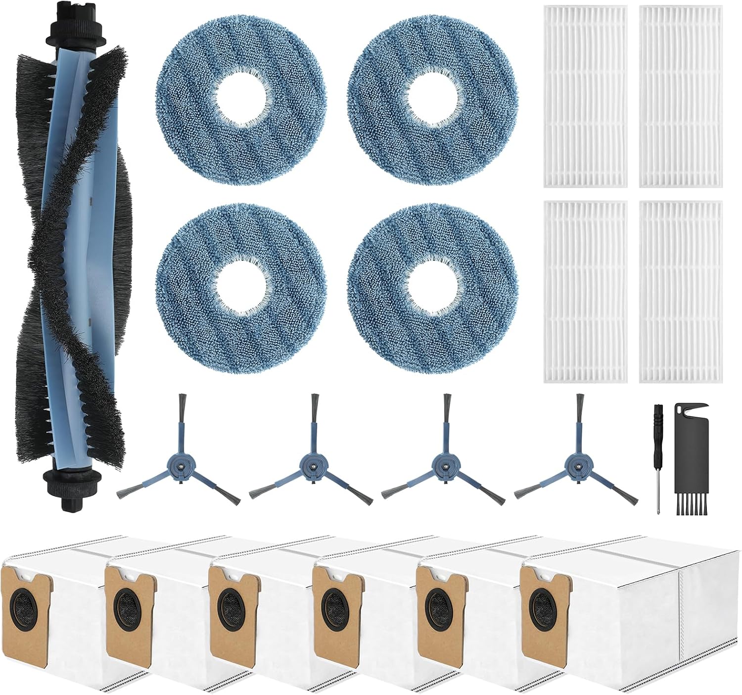 VIEWALL C20 Accessories Kit Replacement for Eufy Omni C20 Vacuum Cleaner,1 Main Brush,4 Mop Cloth Pads,4 Side Brushes,4 HEPA Filters,6 Replacement Dust Bags,1 Cleaning Tools,1 Screwdriver