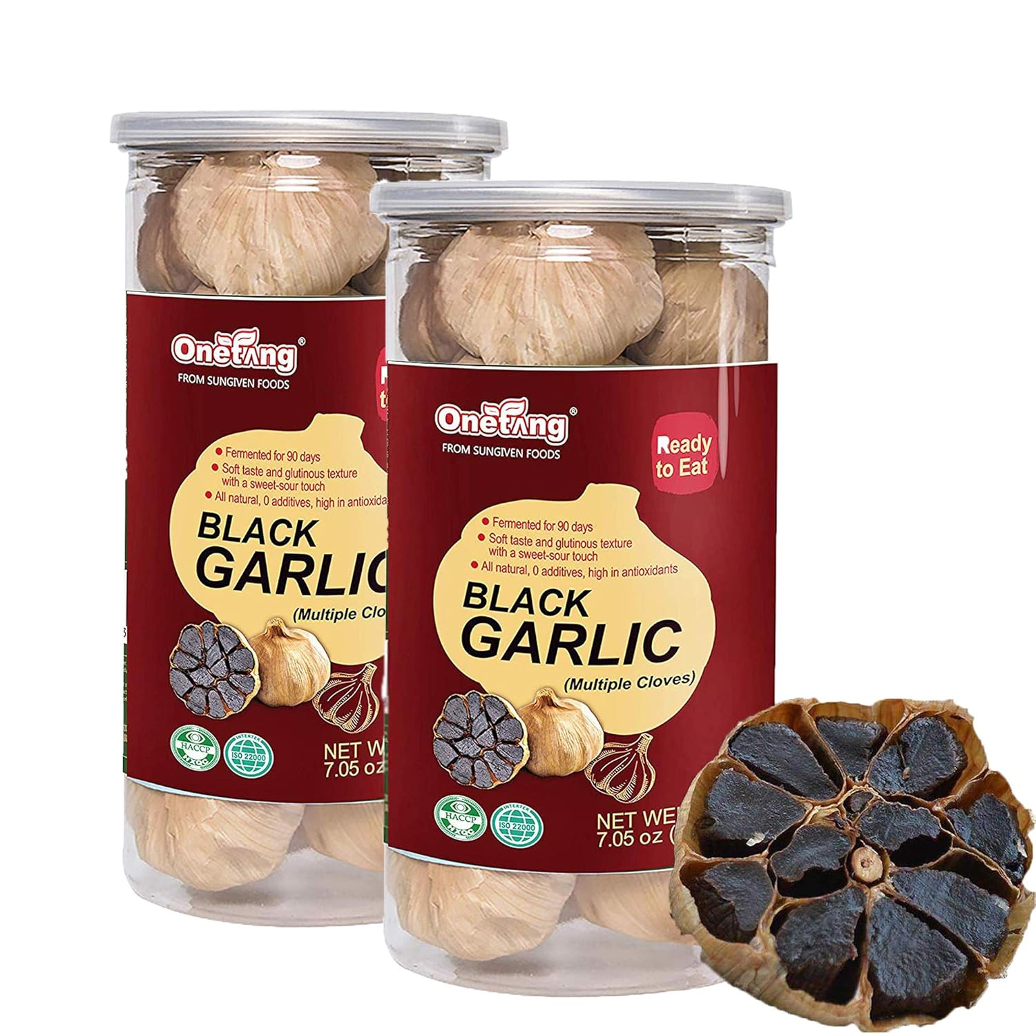 ONETANG Black Garlic 7.05 Oz 2 Packs Multiple Black Garlic Fermented for 90 Days Super Foods Non-GMO Non-Additives Ready to Eat