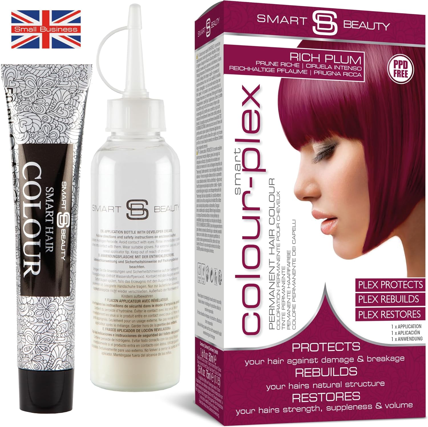 Rich Plum Hair Dye Permanent with Anti-Breakage Plex Hair Care, Vegan Hair Dye & Cruelty-Free, PPD Free Hair dye, 100% Grey Coverage, Warm Plum Hair Colour, for All Hair Types by Smart Beauty