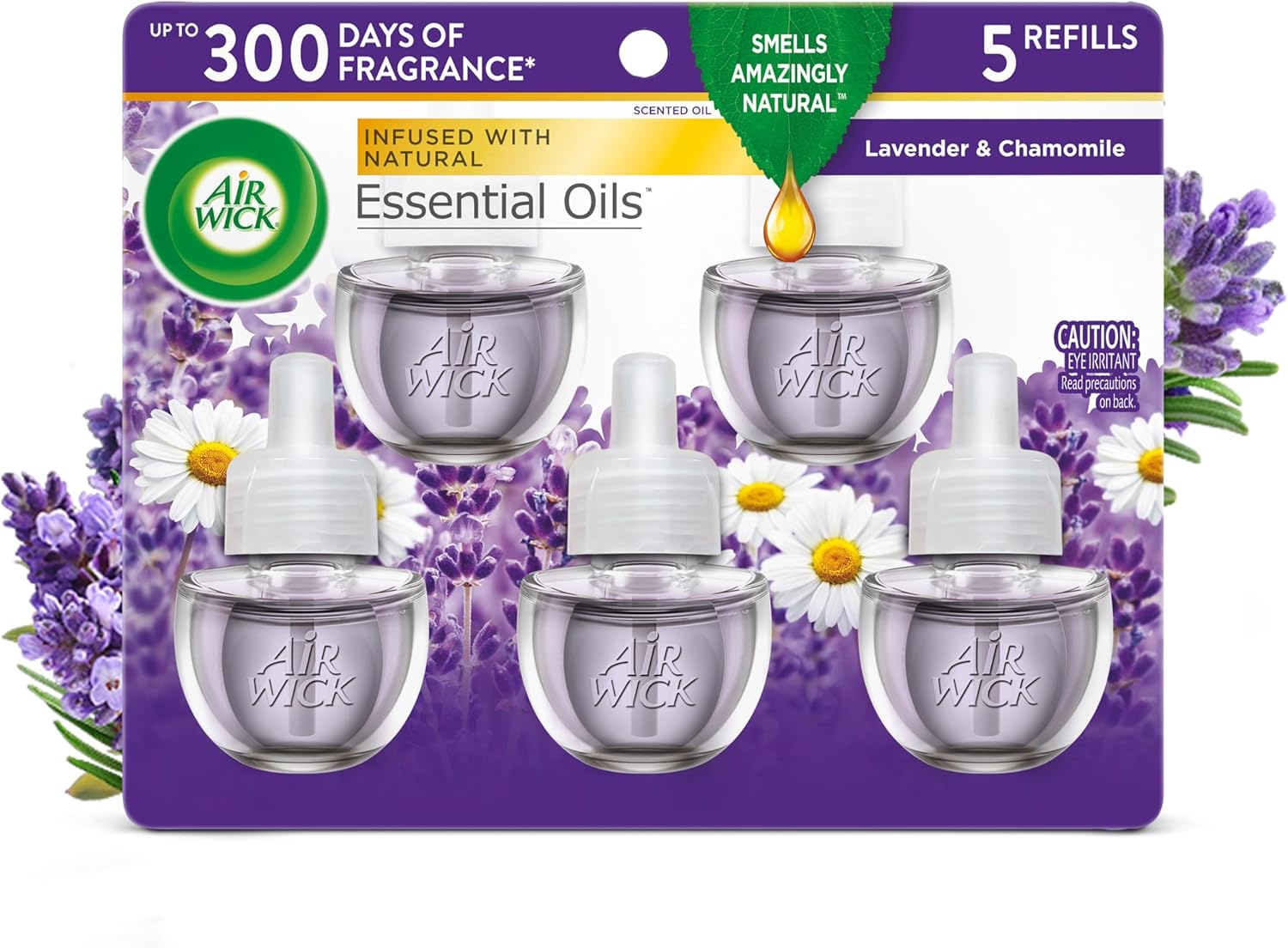 Air Wick Plug in Scented Oil Refill, 5ct, Lavender and Chamomile, Essential Oils, Air Freshener