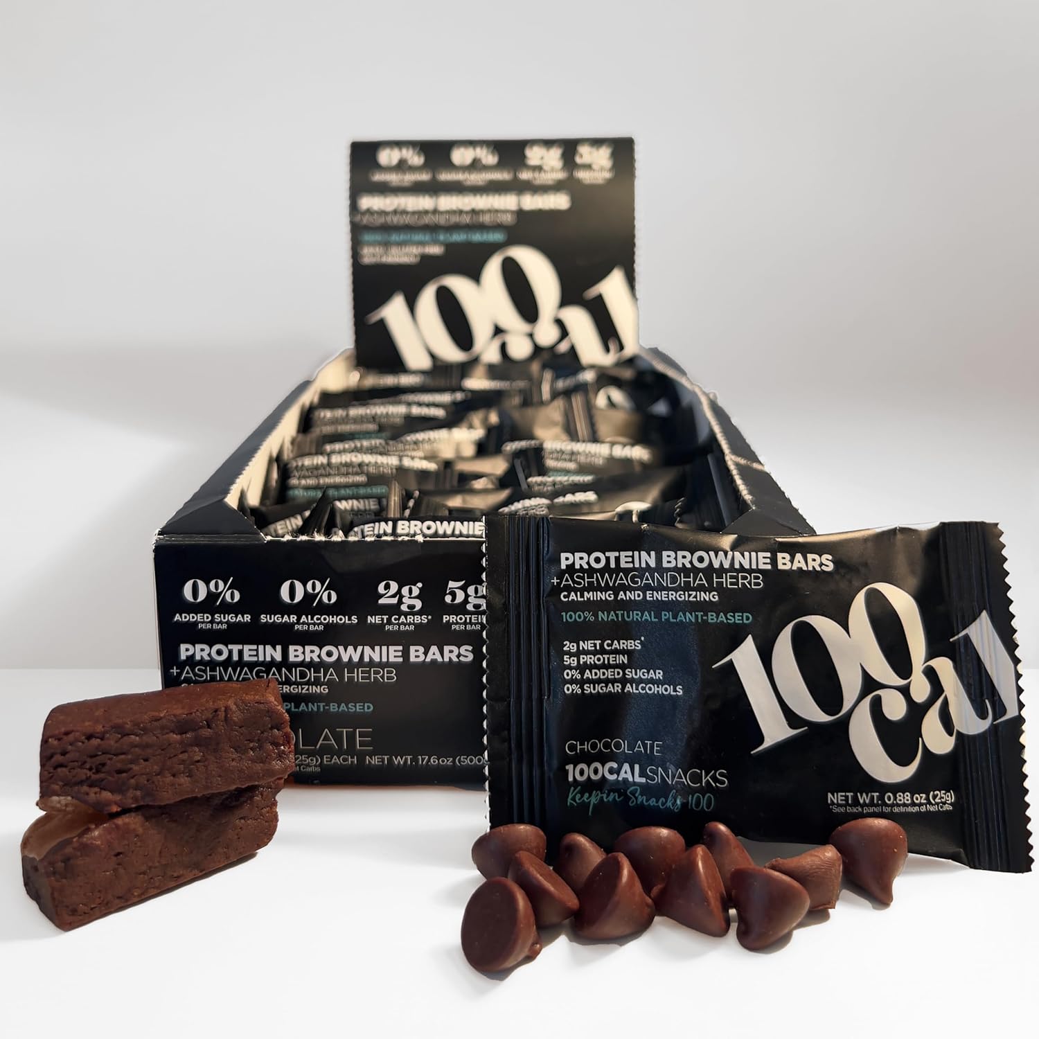100 CAL SNACKS Chocolate Protein Bar Brownie | High Protein, Gluten Free Keto Snack with Vegan Protein for Healthy Gut and Weight Loss | Clean Protein Bars made with Organic Ingredients, Ashwagandha and MCT Oil | Wholesome Yum High Fiber Low Calorie Snacks 100 Calories each | Zero Added Sugar Snacks | 20 Units Snack Box