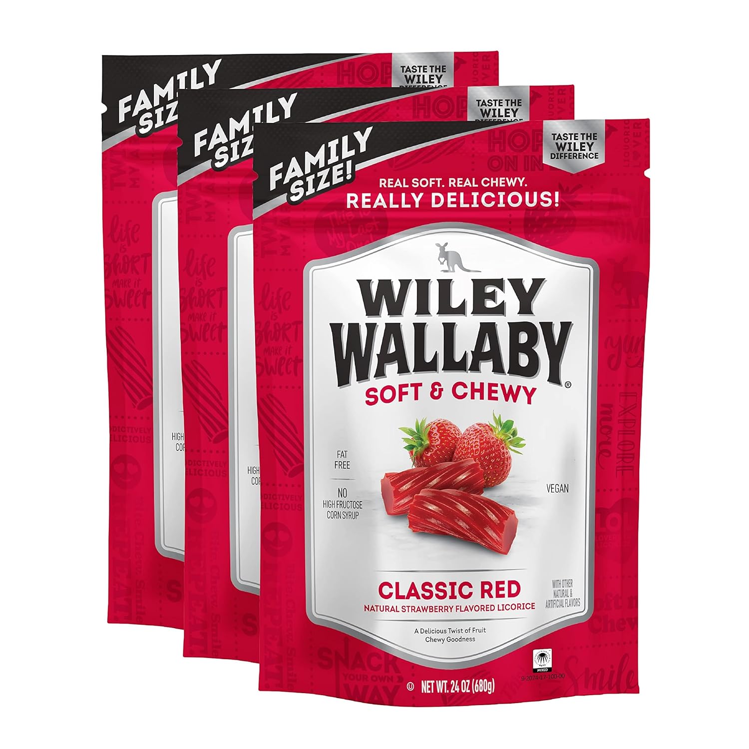 Wiley Wallaby Licorice 24 Ounce Classic Gourmet Soft & Chewy Australian Red Licorice Candy Twists, 3 Pack