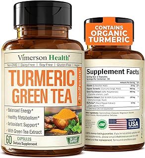 Green Tea Extract Capsules - Green Tea Supplement with Organic Turmeric Curcumin, Black Pepper & Vitamin C for Joint Health, Antioxidant Support & Healthy Metabolism. Vegan & Non-GMO - 60 Capsules
